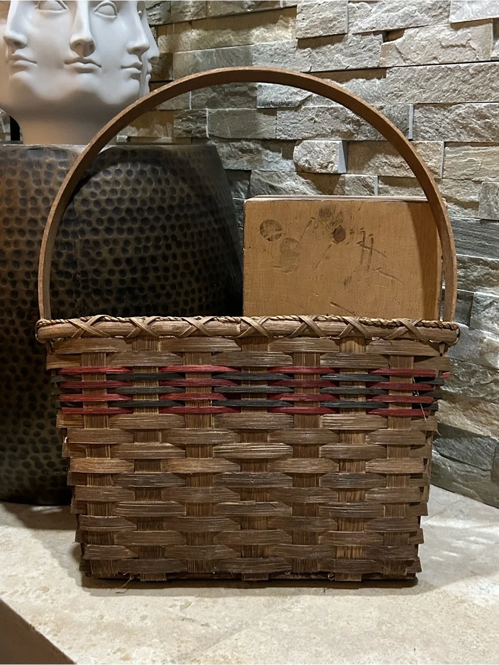 hand-woven wall or door hung wooden splint basket